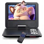WOLFANG 9.5" Portable DVD Player for Kids and Car Travel with 7.5" HD Swivel Screen, 4-6 Hours Battery Life, Region Free, Stereo Speaker, Headphone/Sync TV/USB/SD Card Support [No Blu-ray Support]