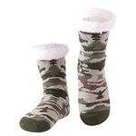 Hisonwel Mens Slippers Socks, Warm Fluffy Socks with Sherpa Fleece Non Slip, Gifts For Men (Camouflage green)