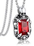 Bandmax Mens Stainless Steel Pendant Necklace Gothic Style Skull Necklace for Men Women Ruby Red Stone Pendant Biker Necklace Gift