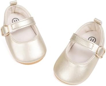 ohsofy Infant Baby Girls Mary Jane Flats Non-Slip Bowknot Princess Wedding Dress Shoes Toddler Crib Shoes, Z1-gold, 6-12 Months Infant