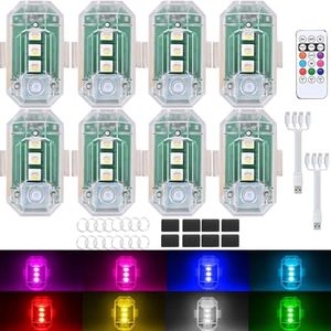 8PCS Wireless LED Strobe Lights with Remote Control, Upgraded to 350 mAh USB Rechargeable 8-Color High Brightness Waterproof Anti-Collision Warning Lights for Car, Motorcycle, Drone, Truck, Bike