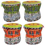 POSHMANDALA Embroidery Work Bamboo Mudda Cover Muddy Stool Ottaman Pouffes Patio Chair Footstools Cover Size 17x18 Inches Set of 4 Pieces (ONLY Cover)