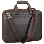 Full Grain Leather Slim Briefcase for Men 15.6 Inch Laptop Crossbody Shoulder Messenger Bags Brown Vintage Attache Case Handbag for Business Work Lawyer