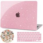 G JGOO Compatible with MacBook Air 13 inch Case 2024 2023 2022 Release M3 A3113 M2 A2681, Glitter Plastic Hard Shell Case for MacBook Air 13.6 inch + Keyboard Cover + 50 Pcs Laptop Stickers, Pink