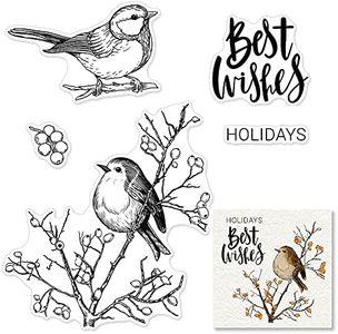 Hying Tree Birds Berry Clear Stamps for Card Making and Photo Album Decorations, Best Wishes Words Transparent Rubber Stamps Spring Flowers Silicone Stamps Seal for DIY Scrapbooking