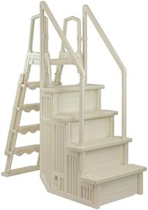 Aqua Select Anti-Slip in-Pool Steps with Outside Flip-Up Ladder | Pearl White | for Above Ground Swimming Pools | Can Mount to Decks 48" to 54" H | Safety Stairs Capacity Up to 350 lbs