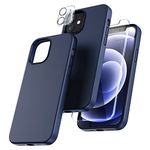 TOCOL 5 in 1 for iPhone 12 Case/iPhone 12 Pro Case 6.1", with 2 Pack Screen Protector + 2 Pack Camera Lens Protector, Liquid Silicone Slim Shockproof Cover [Anti-Scratch] [Drop Protection], Blue