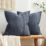 MIULEE Pack of 2 Decorative Burlap Linen Throw Pillow Covers Modern Farmhouse Pillowcases Rustic Woven Textured Cushion Cover for Sofa Couch Bed 24x24 Inch Blue