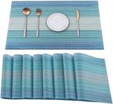 HeloHo Blue Placemats Set of 8,Vinyl Table Place Mats Stain Resistant Foldable Placemats Washable Wipeable Placemat for Kitchen Dining Table Decoration Indoor Outdoor.