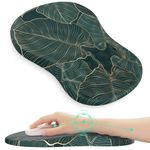 HAOCOO Ergonomic Mouse Pad, Mouse Pad Wrist Support, Large Mouse Pad with Wrist Rest, Mousepad with Memory Foam, Mouse Wrist Rest with Slope Massage,Carpal Tunnel Relief (Green Leaves)