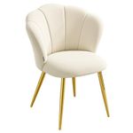 VASAGLE Dining Chair, Petal Shaped Backrest, Upholstered Velvet Vanity Chair, Loads 150 kg, Steel Legs, for Kitchen, Living Room, Bedroom, Cream White KDC099W101