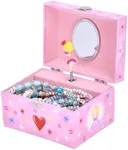 Jewelkeeper Musical Jewelry Box for Girls - Heart Princess - Ballerina Design with Classic Music - Storage Holder with Secure Drawer for Necklace, Rings, Earrings, Bracelets - 3.1"Hx5.5"Lx3.9"W, Pink