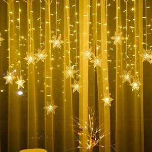 Aragallant LED Star Fairy Lights, 4M LED Fairy Lights Snowflakes, 96 LED Window Curtain Fairy Lights, Star Curtain con 8 Modos de Luz para Navidad Cumpleaños Fiesta Boda Decoración (Blanco cálido)