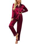 Ekouaer Women's Classic Long Satin Pajama Set,Small,Wine Red