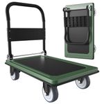 WUD Push Cart, Folding Mobile Platform Trolley, 360 Degree Swivel Wheels, 35.4 “L x 23.6 ”W, 1100 lb. Load Capacity, for Luggage, Travel, Moving, Shopping, Office, Green