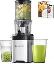AMZCHEF Cold Press Juicer, Juicer Machines - 4.6" Large Feed Chute for Whole Fruits & Vegetables, Stainless Steel Slow Masticating Juicer Easy to Clean, Large Auger, Double Strainers, Silver