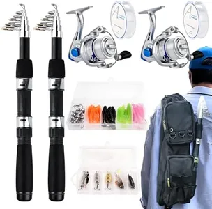 Telescopic Fishing Rod Reel Kit 2pcs 6.89FT Collapsible Spinning Pole Reel Combo Compact Fishing Lures Tackle Accessories Lightweight Travel Fishing Gear Set for Saltwater Freshwater Fishermen Gift