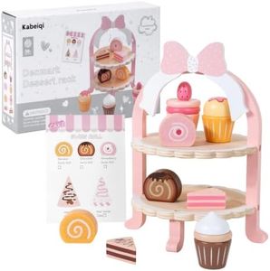 Wooden Cake Toy Tea Party Set Pretend Play Fake Food for 3-5 Girls Kitchen