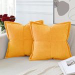 Artscope Corduroy Cushion Covers Pack of 2 Modern Patchwork Throw Pillow Covers Soft Pillowcase Broadside Decorative Textured Cushions for Home decor Sofa Bedroom Couch Yellow 40x40cm