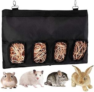 HUIRUMM Rabbit Hay Feeder Bag, Guinea Pig Hay Feeder Bag,Rabbit Food Bag with Retractable Straps,Food Sack Hay Holder with Hooks for Hamster Bunny Chinchilla Turtle Cage Accessories (4 Grids)
