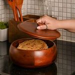 Brick Brown ® Handcrafted Premium Mahogany Finish Roti Casserole for Kitchen | Round Hot Pot, Roti Dabba with Lid | Casserole, 8.8x8.8x4.3 Inch