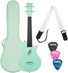 CASCHA Concert Ukulele Set Carbon Fiber Carbon Ukulele Starter Kit with 3 Picks & Bag Ukulele Set Fluorocarbon Strings Small Hawaiian Guitar for Beginners & Advanced Mint