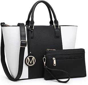 MKP Women Two Tone Large Tote Bags Top Handle Satchel Handbags Purses Set 2pcs, Black/White