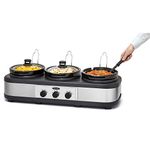 BELLA Triple Slow Cooker and Buffet Server, 3 x1.5 QT Manual Stainless Steel