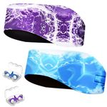 2 Pairs Swimming Headband with Earplugs - Adjustable Water Headband & Silicone Earplugs for Adults,Keep Water Out and Hold Earplugs in - Swim Ear Band for Surfing, Diving, Pool, and Water Sports