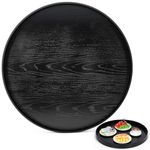 Jinei Large Round Wood Tray 24 x 24 Inches Round Solid Wood Serving Tray Wooden Black Tea Tray Round Ottoman Table Tray for Home Office Tea House Bar Food Snack Breakfast Serve Decorative Tray