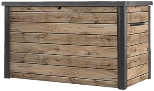 Keter Ontario Auflagenbox/Kissenbox 870 Liter | 100% Wasserdicht mit Belüftung dadurch kein übler Geruch/Schimmel Moderne Holzoptik | Deckel mit Gasdruckfedern