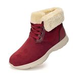 konhill Womens Snow Walking Boots - Fully Fur Lined Anti-Slip Suede Winter Warm Boots 8.5UK Burgundy