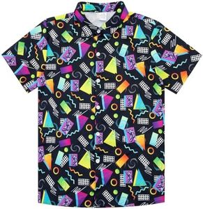 uideazone Teens Boys Button Down Hawaiian Shirts Retro 80s 90s Aloha Shirts Short Sleeve Casual Luau Outfits for 13-14 Years Old