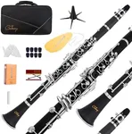 Cadway Bb Clarinet 17 Nickel Keys Black Bb Clarinet - Woodwind Band & Orchestra Musical Instruments for Beginners, Includes Clarinet, Clarinet Case, Stand (black)