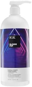 IGK BLONDE POP Purple Toning Conditioner | Hydrates, Brightens + Neutralizes Brass for Blonde & Highlighted Hair | Vegan + Cruelty Free | 33.8oz