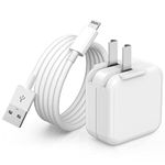 iPad Charger, iPhone Charger iPad Cord Fast Charging 12W USB Wall Charger Foldable Portable Travel Plug with 6.6FT Lightning iPad Cable Compatible with iPhone, iPad, iPad Mini 1/2/3/4/5,iPad Air 1/2/3