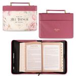 Christian Art Gifts Fashion Bible Cover with God All Things Vintage Rose Mathew 19:26 Faux Leather, Dusty Pink, Large