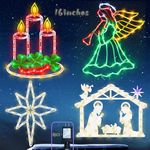 16in Christmas Window Silhouette Lights Decorations - 4 Pack Colour Lighted Angel & Nativity & Bethlehem Star & Candle for Holiday Wall Door Window Decorate