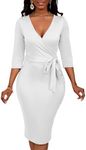 Women's Bodycon Pencil Dress - 3/4 Sleeve Elegant Cocktail Party Business Work Dress for The Modern Professional with Belt