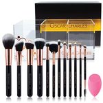 Oscar Charles Make up Brushes Set: 12 Makeup Brushes Professional Grade Fibres Including Brush Holder and Product Guide - Rose Gold