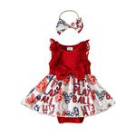 Ayalinggo Fourth Of July Baby Girl Outfit Newborn Let's Play Ball Ruffled Sleeveless Romper Skirt Lace Dress Independence Day, Red, 0-3 Months