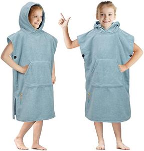 SUN CUBE Kids Changing Robe Surf Poncho, Kids Beach Towels, Hooded Towel for Toddler Bath Pool, Microfiber Quick Dry Wearable Towel Poncho with Hood, Swim Towel for Boys Girls 3-7 Years, Light Blue