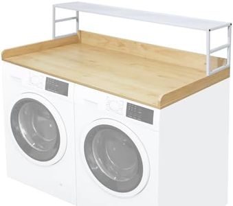 Drifop Washer Dryer Countertop with Shelf, 27.5" W x 54" L Laundry Countertop with Edge Rails, Laundry Topper for Washer and Dryer with Non-Slip Pads, Wood Color(Wooden