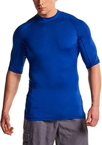 ATHLIO Men's UPF 50+ Rash Guard, UV/SPF Short Sleeve Swim Shirt, Active Water Beach Surf Swimsuit Top STR11-CBL Small Cobalt Blue