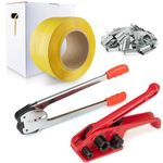 Heavy Duty Packaging Banding Strapping Kit - Upgraded Poly Strapping Tensioner Tool Set with 3280' Length x 1/2" Wide PP Strapping Banding,100 Metal Seals