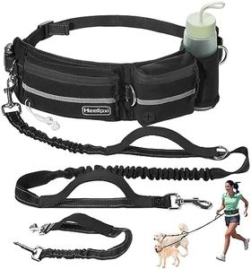 Heellpxi Retractable Hands Free Dog Leash with Dual Bungees for 2Dogs, Adjustable Waist Belt Fanny Pack, Reflective Stitching Leash for Running Walking Hiking Jogging Biking Black