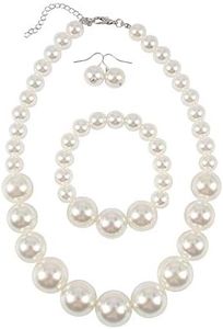 Daimay Grand Déclaration de Perle simulée Ras-de-Cou en Fausses pour Femme Ensemble de Bijoux 19" avec Collier et Boucles d'oreilles Bib Turquoise Collier pour la fête de Mariage des mariées - Blanc