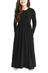 storeofbaby Dress Girl Casual with Pockets Long Sleeve Vintage Maxi Dresses