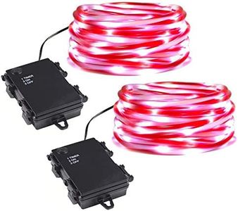 ZHONGXIN Rope Lights Battery Powered, 5M Red&White Candy Cane Tube with 67 Cool White LEDs Fairy Lights, Waterproof with Timer for DIY Wedding, Party, Garden, Corridor, Christmas Decorations-2Pack