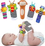 Worldtree Foot Finders Socks & Wrist Rattles Baby Toys Set,Toys for Babies,Toy Socks & Wrist Rattles,Newborn Toys - Soft Animal Rattle Baby Toys 6 to 12 Months.juguetes para niñas… (5pcs - bee)